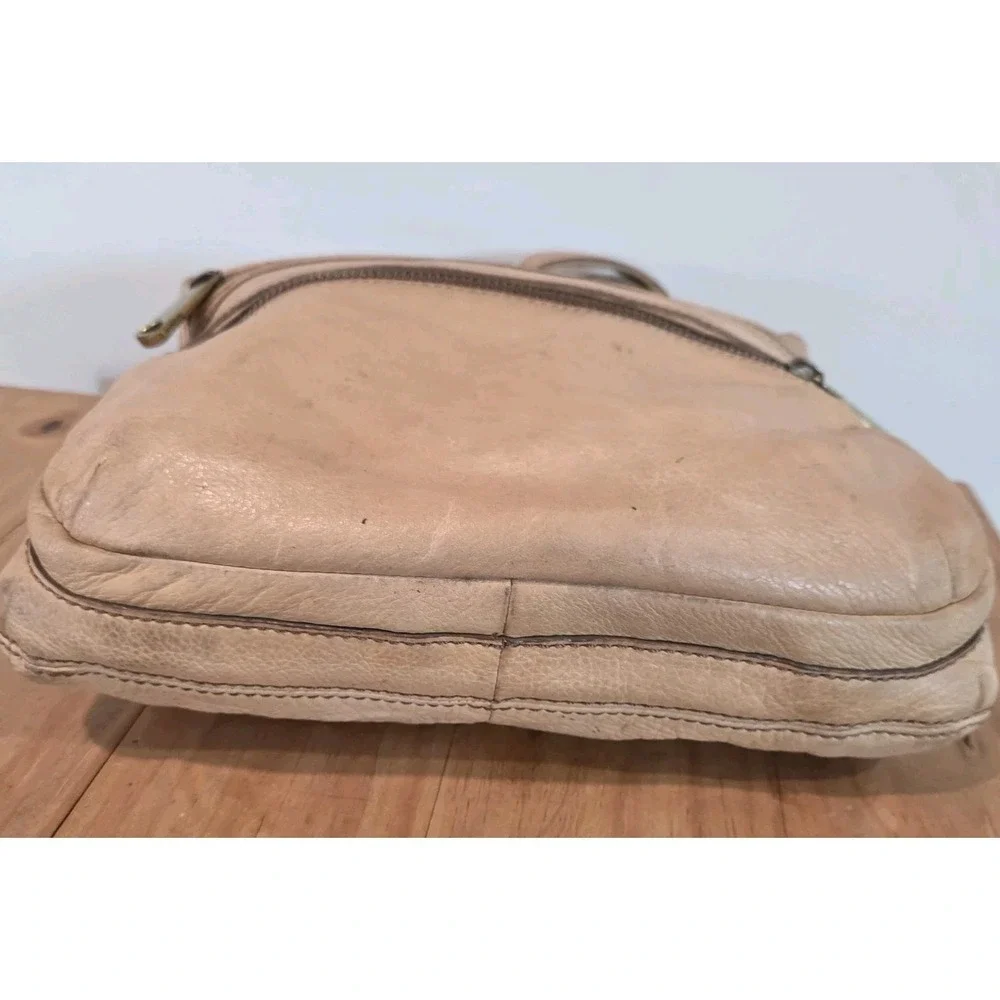 Fossil Tan Leather Crossbody Shoulder Bag Canvas Strap Key Charm Mul